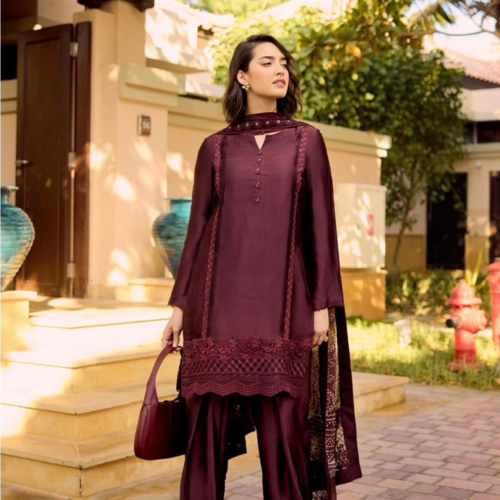 Red Wide Leg Salwars with Elegant Embroidery